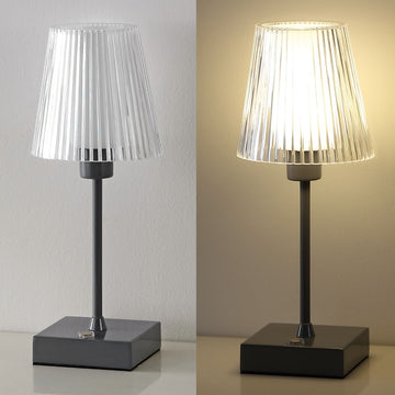 Oscar 12.5" Modern Industrial Rechargeable/Cordless Iron/Acrylic Integrated LED Table Lamp with Ribbed Shade